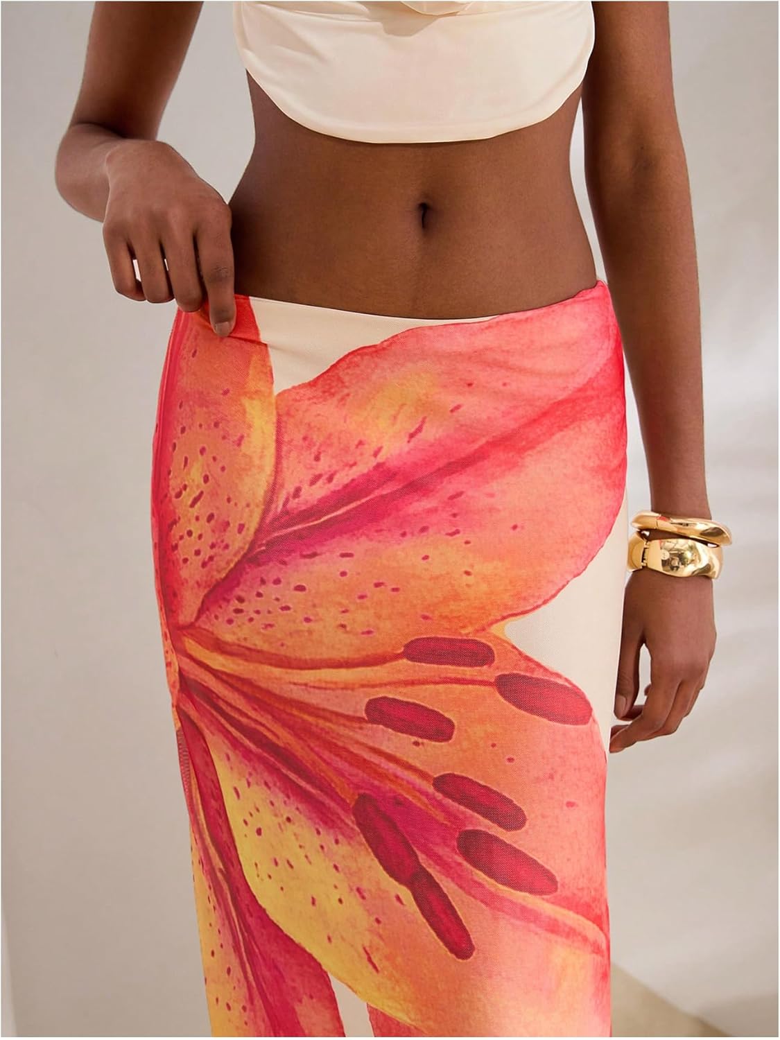 Milumia Women's Floral Low Waist Mesh Maxi Skirt Boho Bodycon Fishtail Long Skirts - Image 3