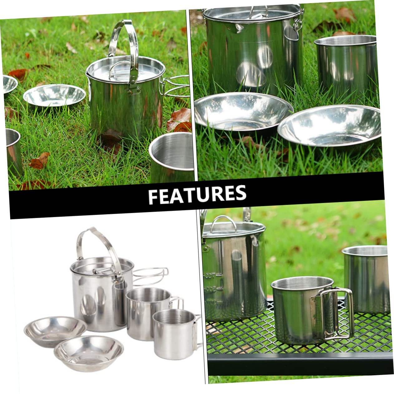 Toddmomy Outdoor Cookware Set 1 Set Portable Kettle Picnic Bowl Steel Tableware for Camping Hiking