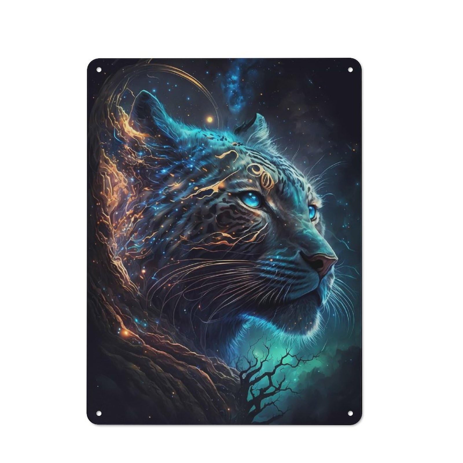 Junmoney Celestial Galaxy Tiger Retro Metal Wall Sign 40X30cm With For Living Room Wall, Housewarming Wall Decor For People Furnishing Living Room