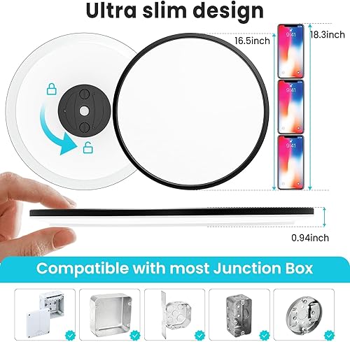 Miniatura 3 de libtit Lámpara de techo negra de 16.5 pulgadas, paquete de 3 lámparas de techo grandes y brillantes de 4200 lúmenes, 36 W, 3000 K4500 K6000 K, luces