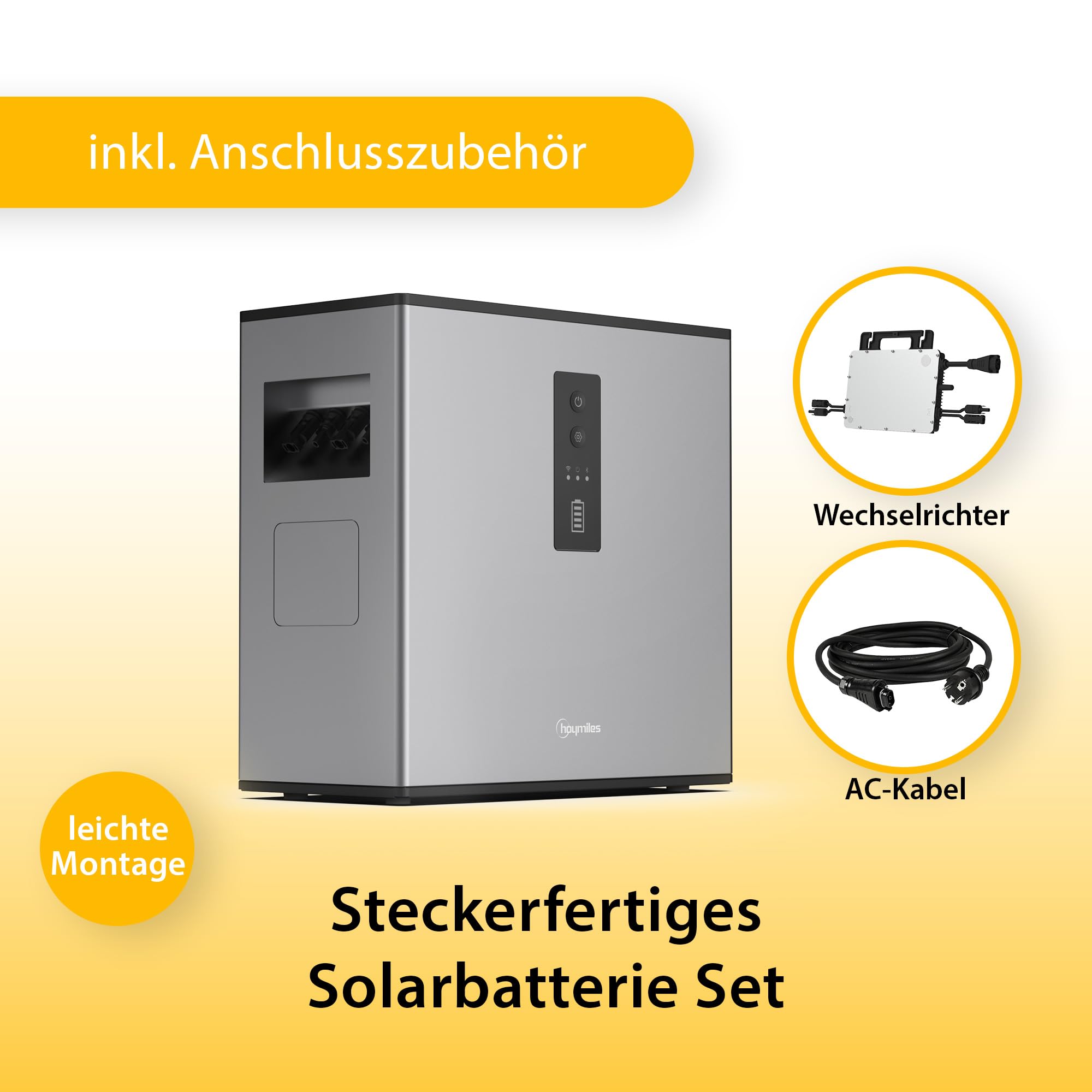 Hoymiles MS-A2 Solarbatterie 2.240Wh - 1600W 4T HMS Wechselrichter - Solarspeicher-Set für Balkonkraftwerke - LiFePo4-5m AC-Kabel - Langlebig & Sicher