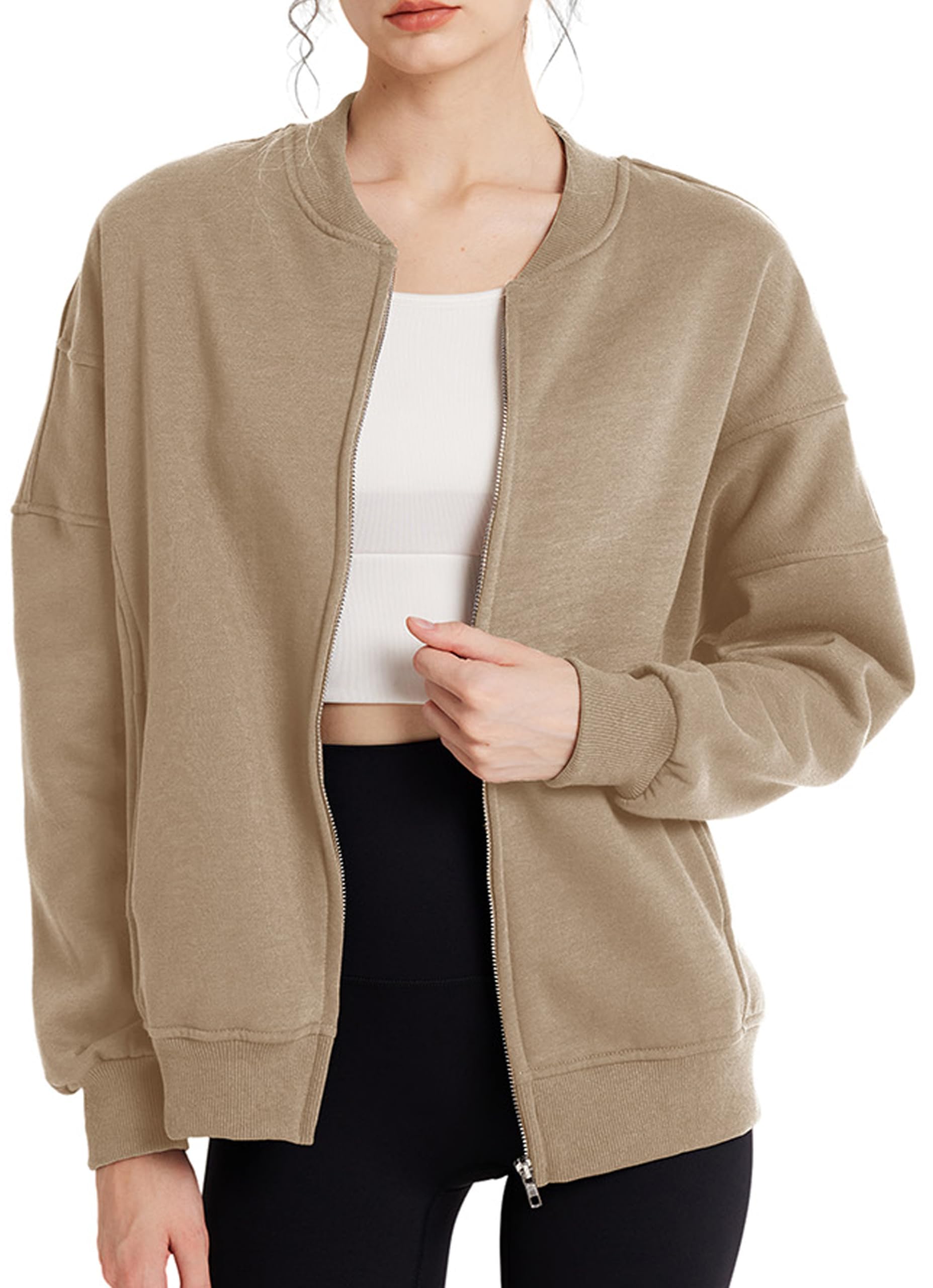 GEMLONSweatshirt for Women Full Zip Up Casual Coats Long Sleeve Loose Fit Fleece Jacket with Pockets