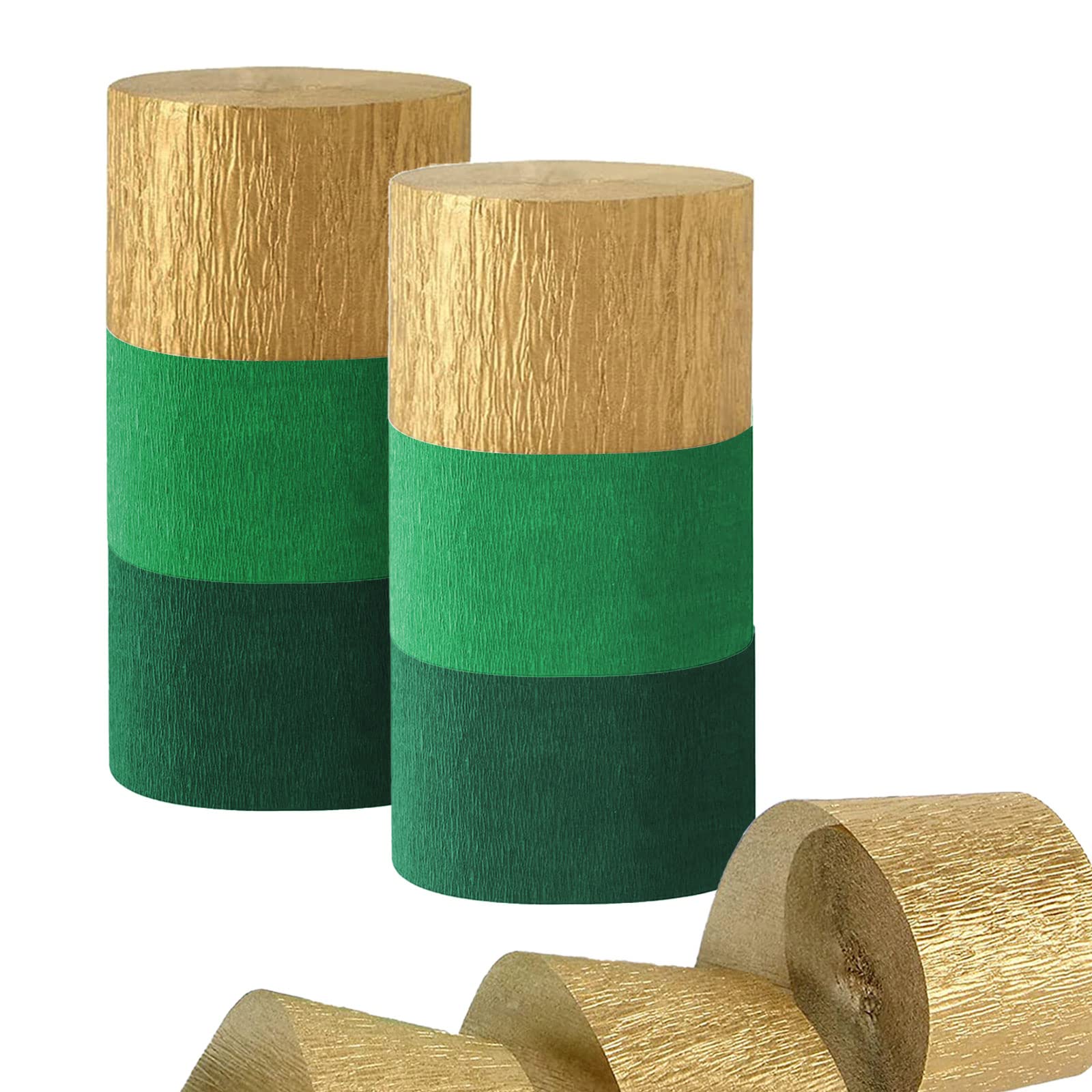 Green and Gold Crepe Paper Streamers,Party Streamer Decorations for Various Party Festival Decorations,6 Rolls