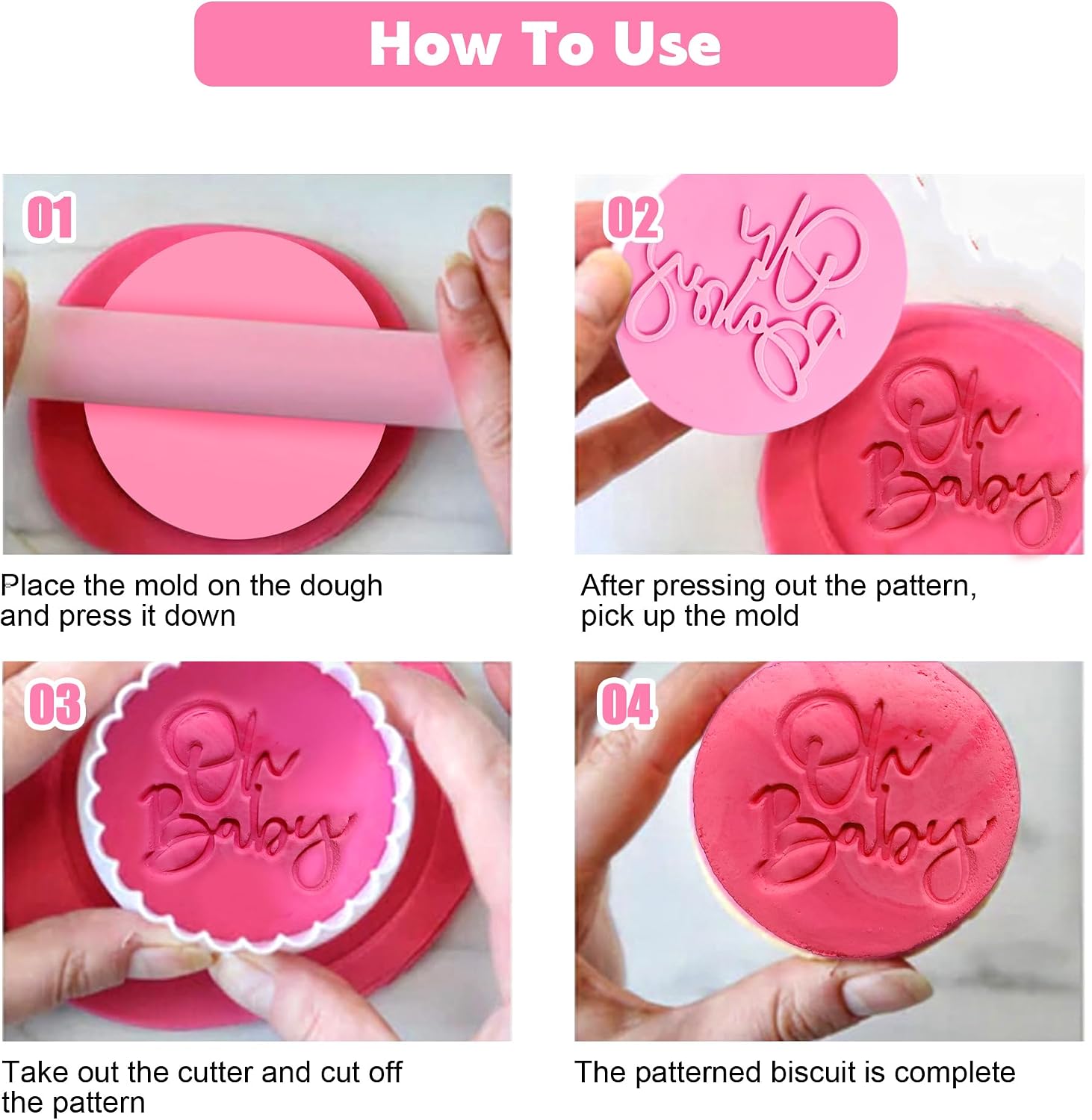 Baby Shower Fondant Embosser, Oh Baby Cookie Stamp, 3.15 Inch