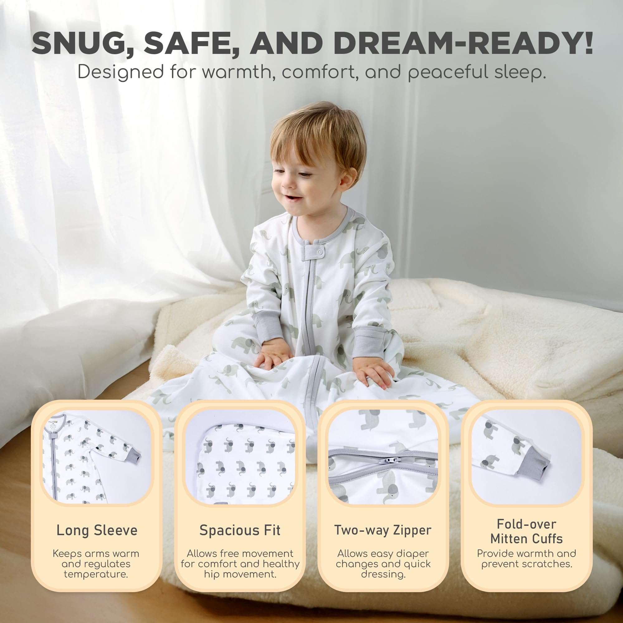 Mama Cheetah Baby Wearable Blanket, 0.5 TOG Organic Cotton Sleep Bag, Swaddle Transition Sleeping Sack with 2-Way Zipper, Toddler Girl Boy, XXL (24-48 Months) - 5