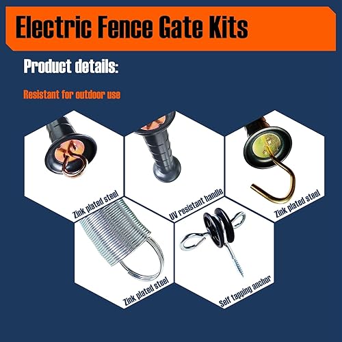 Miniatura 4 de QMARK Kit de puerta de valla eléctrica, juego de manijas de valla eléctrica, juego de manijas de puerta de resorte con 2 resortes de tensión, 4