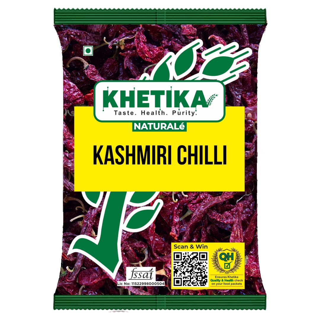 Khetika Naturale Kashmir Chilli 100 grams | Whole Kashmiri Mirchi | Rich in Antioxidants | Pesticides Free | Hygienically Sealed