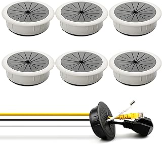 CYJZHEU Lot de 6 Passe Câbles Ronds Encastrables, passe cable bureau,Passe Cable Fil Métal Acier Brossé Design, Rangements de Câbles pour Table de Bureau Diamètre 60 mm