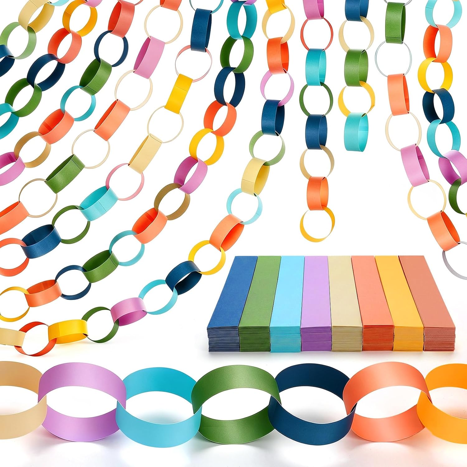 800pcs Sheets Pastel Paper Chain Strips with 2 Roll Double Sided Tape, 1 x 8 Inch Paper Chain Garland About 154 Feet for Crafting DIY Construction Paper Chains Home Party Decorations