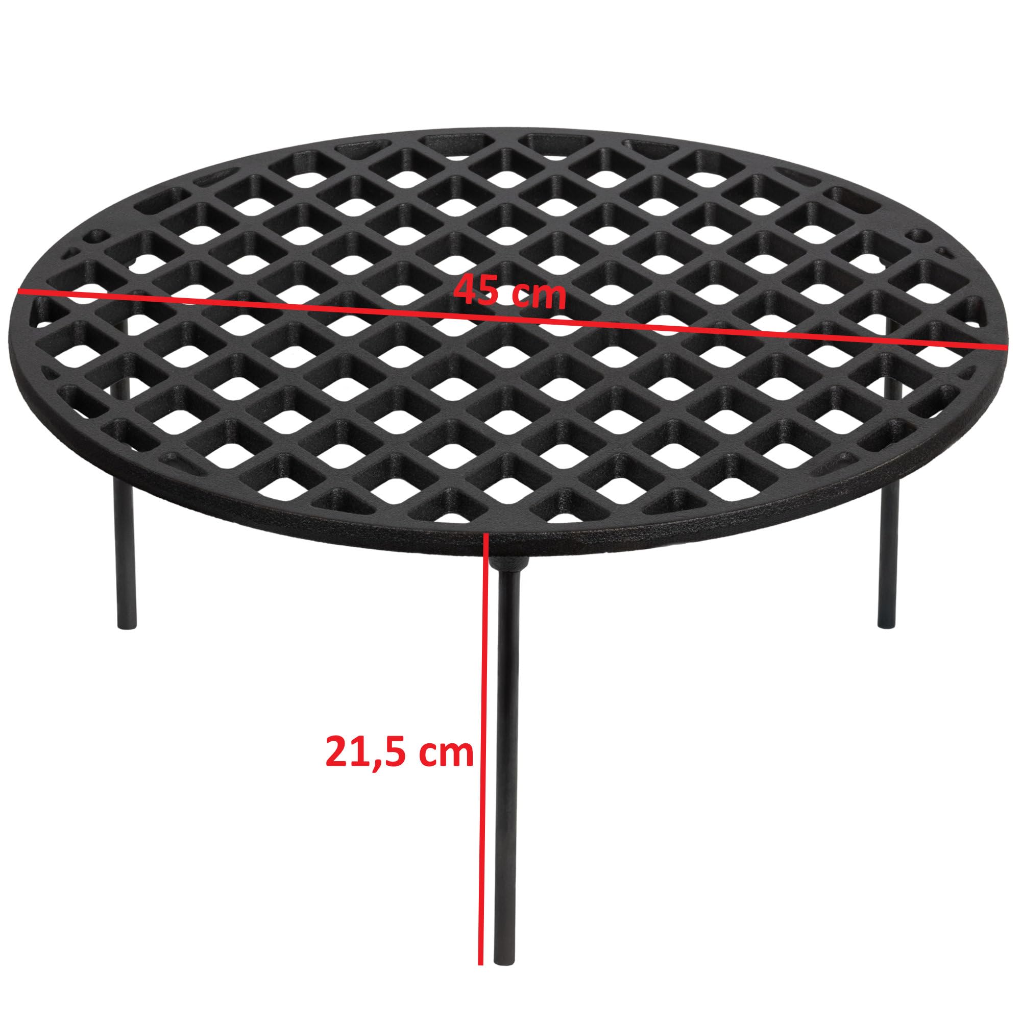 BBQ-Toro griglia in ghisa Ø 45 cm con 3 gambe | rotonda | sottopentola per forno olandese, accessori per barbecue | treppiede, griglia per barbecue, griglia in ghisa