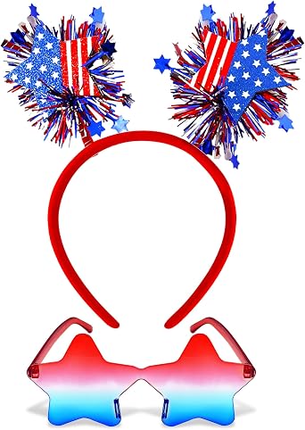 4th of July Headband for Women Girls Star Sunglasses Independence Day Hair Accessories Celebrating 250 Years Patriotic Party Hair Supplies