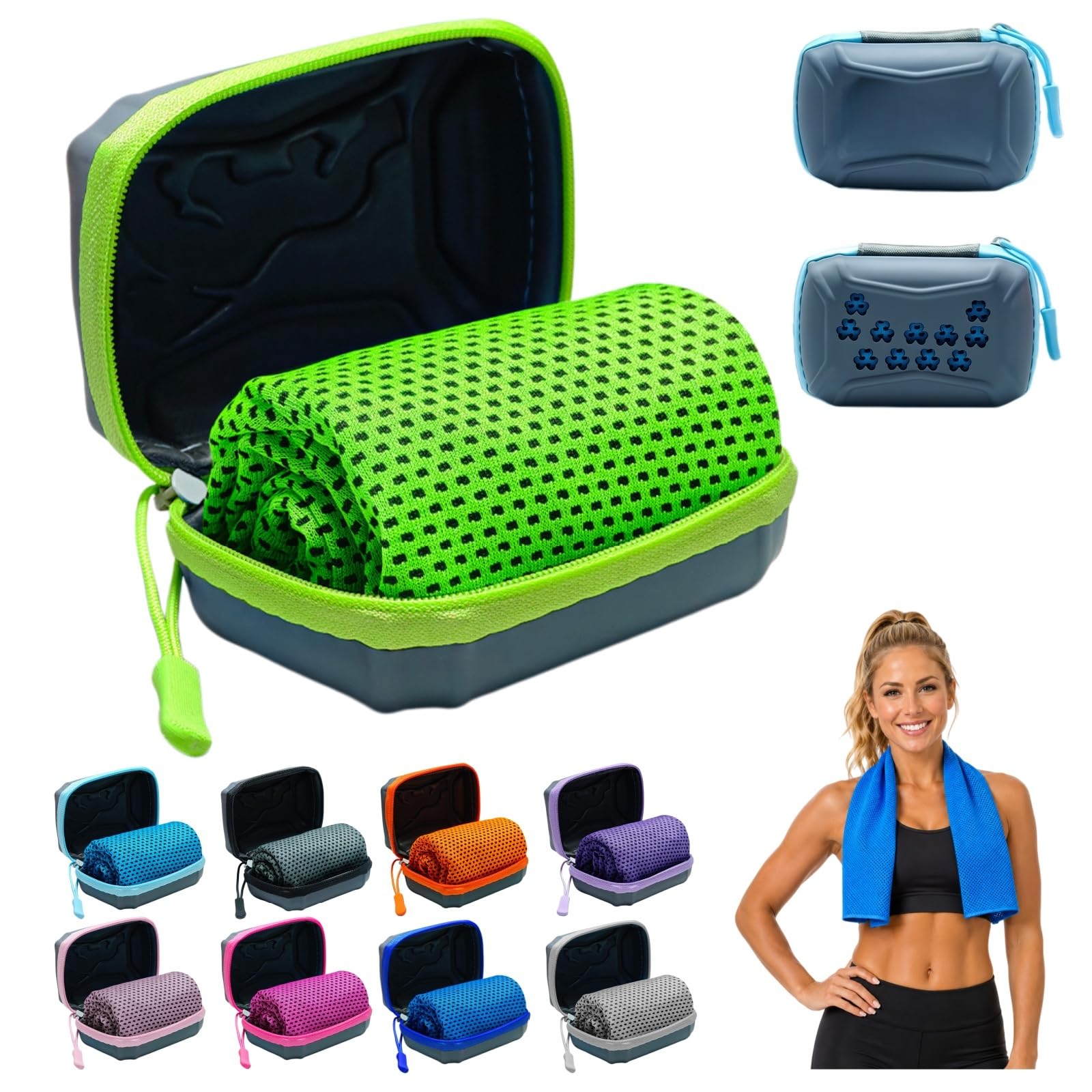 DzaiCrkwd Cooling Towel with Storage Box – 30 x 80 cm, Quick-Drying Cooling Towel, Neck Cooling Towel for Sports, Outdoors, Fitness & Hot Summer Days，Green：5