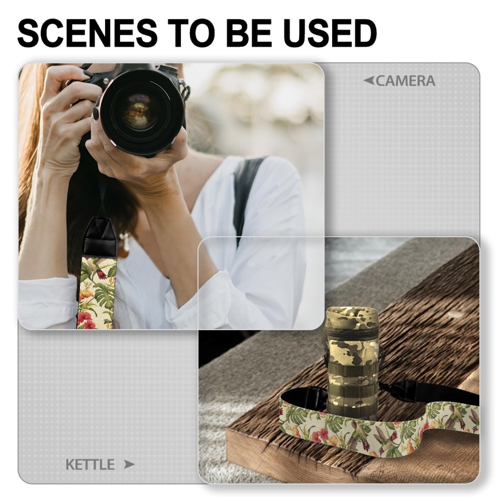 GLENLCWE Retro Hummingbird Floral Camera Strap Canvas Shoulder Neck Strap Belt with Buckles Fit All Cameras,2''Wide Strap for Adults Kids Photographers