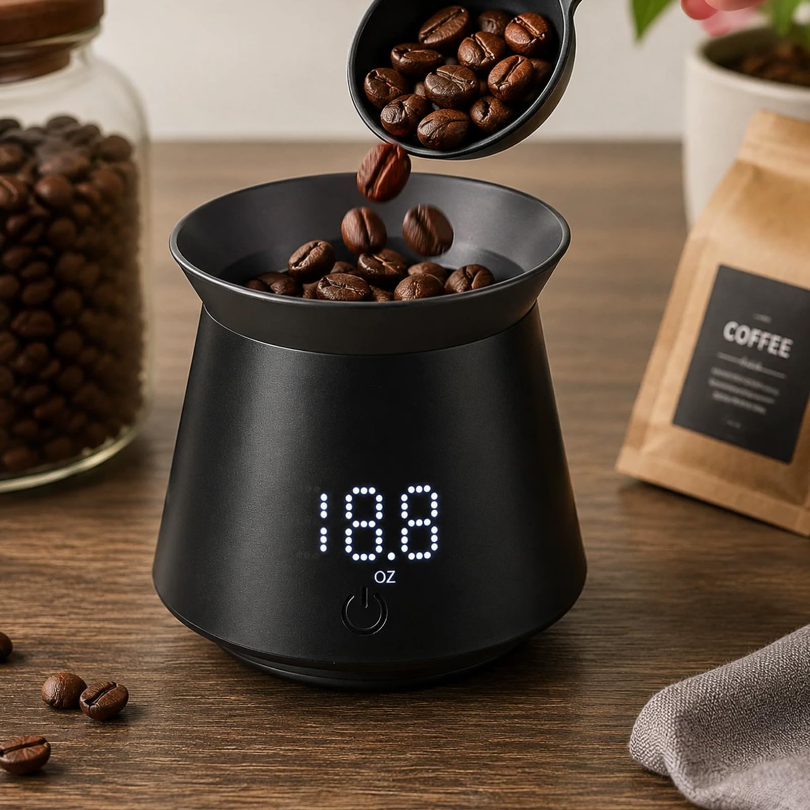Doseur À Café avec Balance Intégrée, Pesée Expresso De Précision (0,1 G), Affichage Numérique LED, Rechargeable, Capacité Jusquà 500 G, pour Le Dosage du Café Et La Méthode Douce