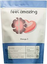 Feel Amazing Omega 3 Fish Oil Softgels, 1000mg with EPA 180mg & DHA 120mg, 360 Softgels, One-Year Supply