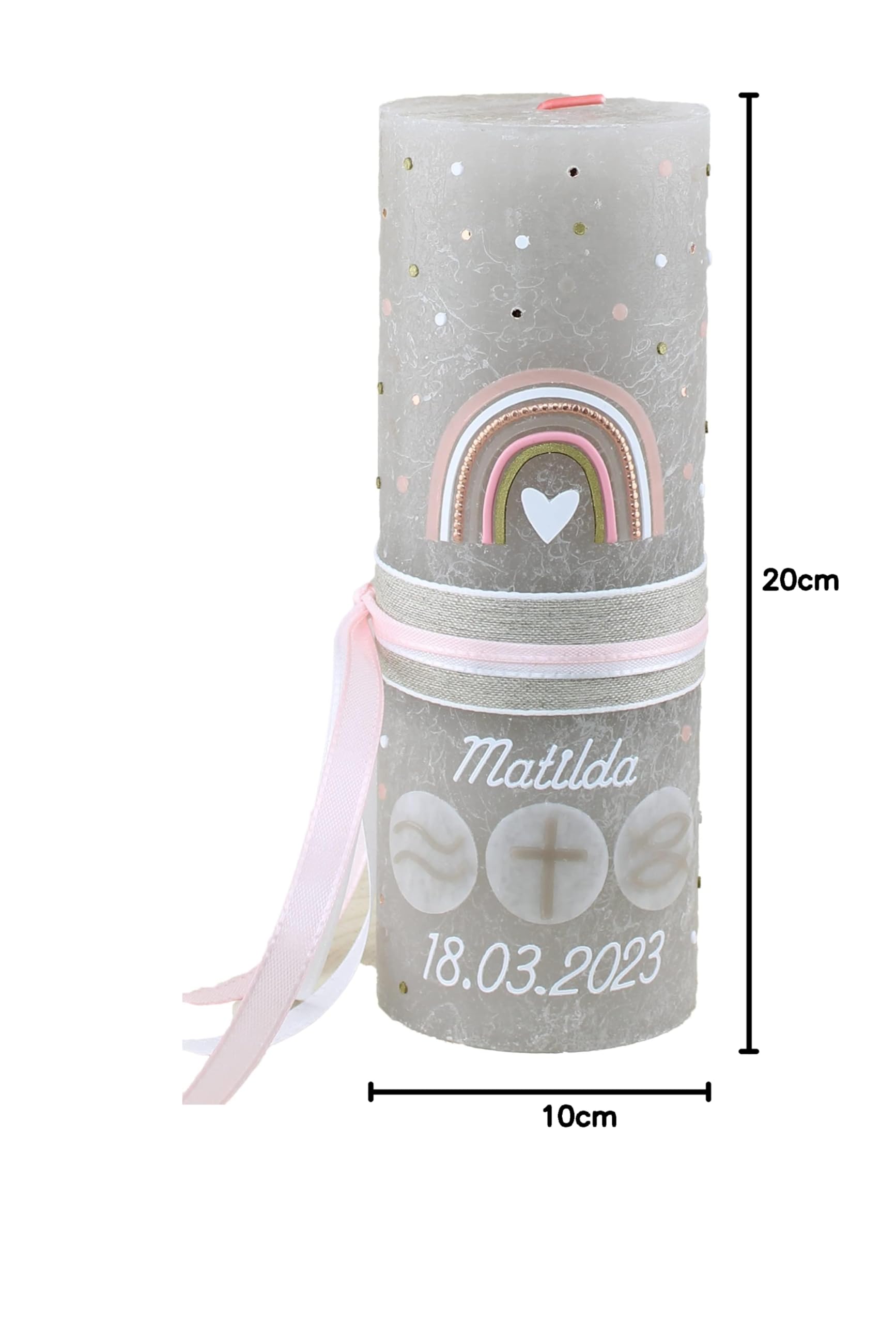 Taufkerze Rustik MATILDA Junge oder Mädchen mit Name und Datum, individuell und handverziert 1859