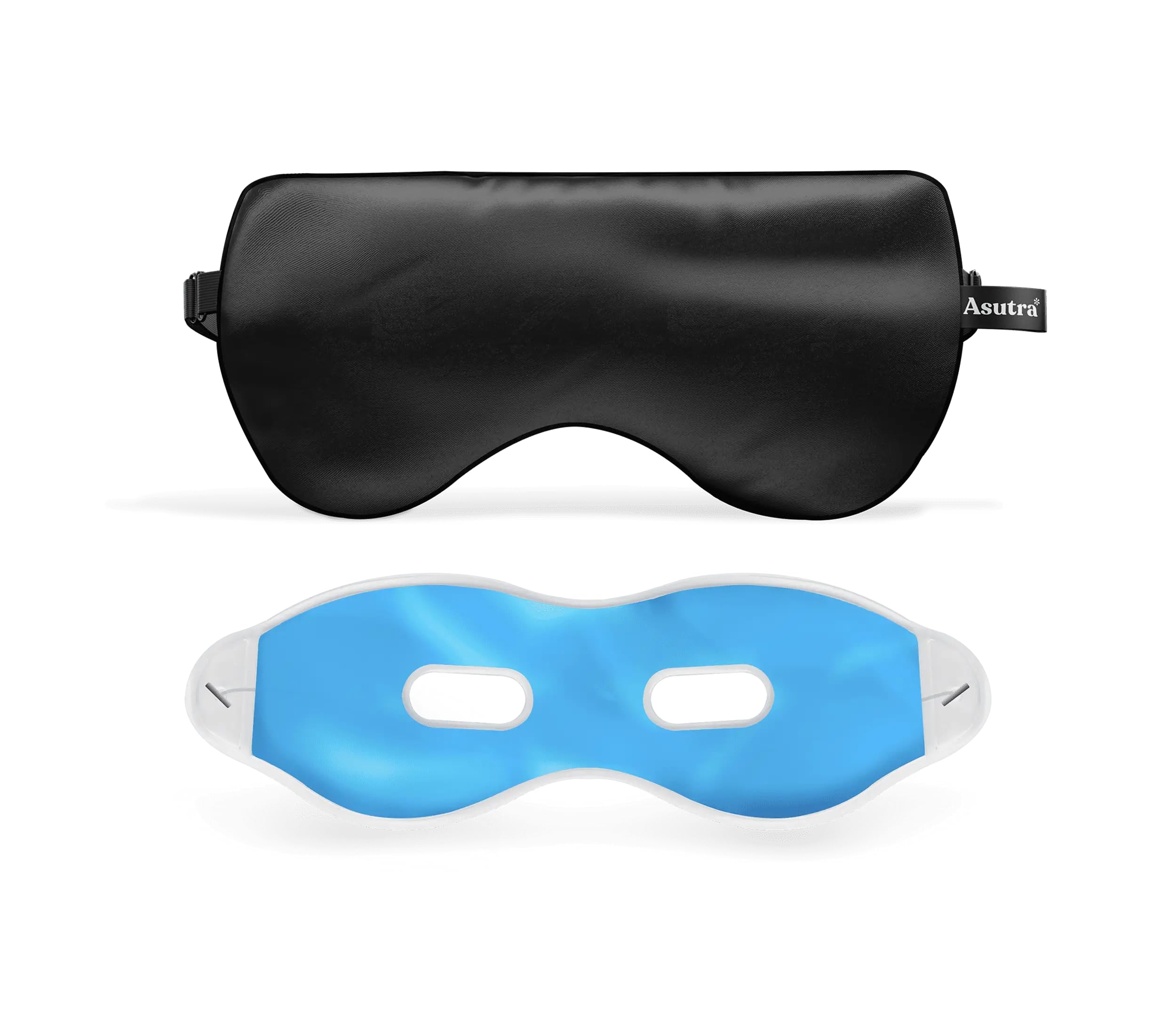 ASUTRA Silk Eye Pillow for Sleep, Black - Filled w/Lavender Buds & Flax Seeds, Weighted Eye Mask, Meditation & Light Blocking Blindfold, Cooling Gel Mask Included