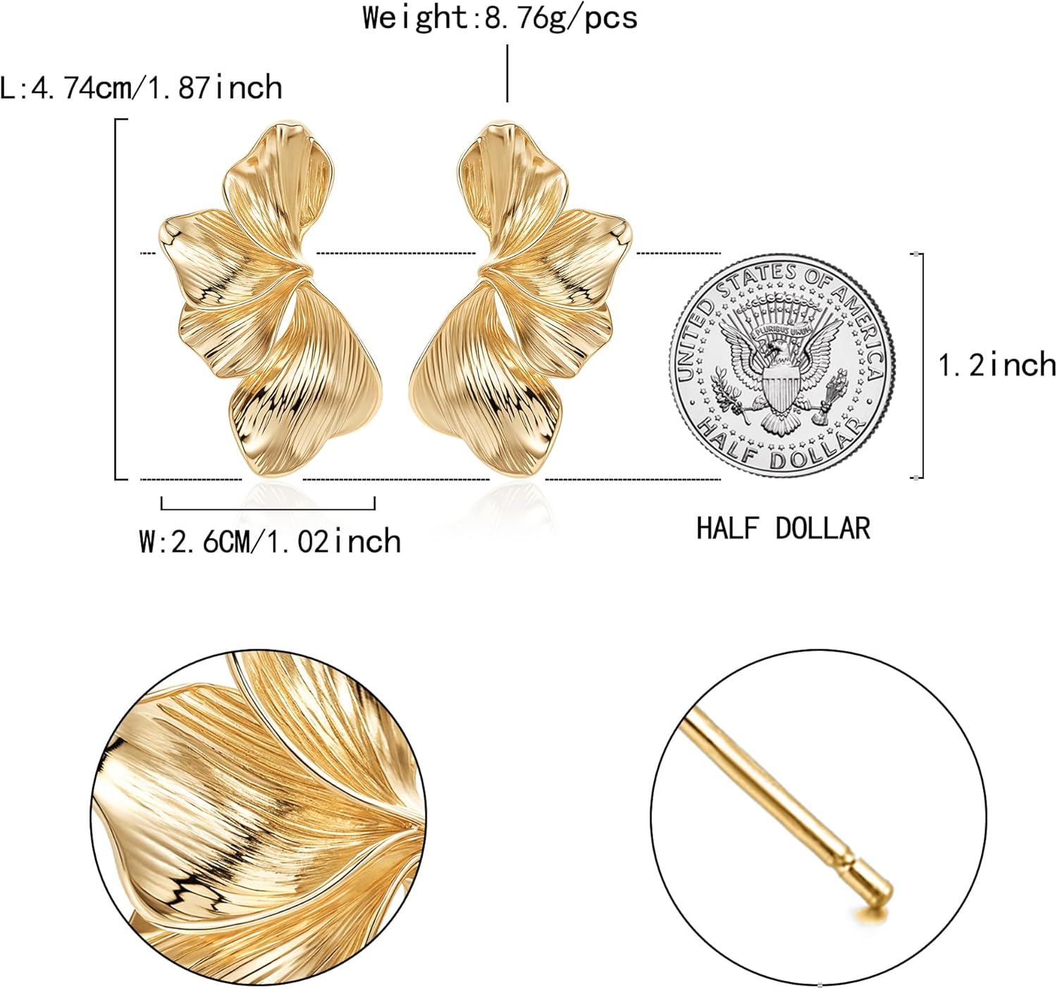 Flyonce Gold Silver Flower Earrings for Women, Fashion Chunky Statement Tropical Floral Petal Stud Earring Hypoallergenic Summer Boho Jewelry for Beach Holiday Wedding Formal Party - Image 7
