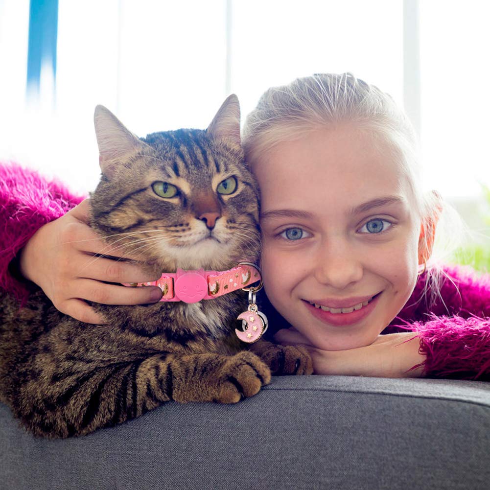 Katzenhalsbänder mit Trennverschluss, für Jungen und Mädchen, verstellbar, mit Glöckchen, Rosa + Lila, 20,3 cm - 33,3 cm, 2 Stück
