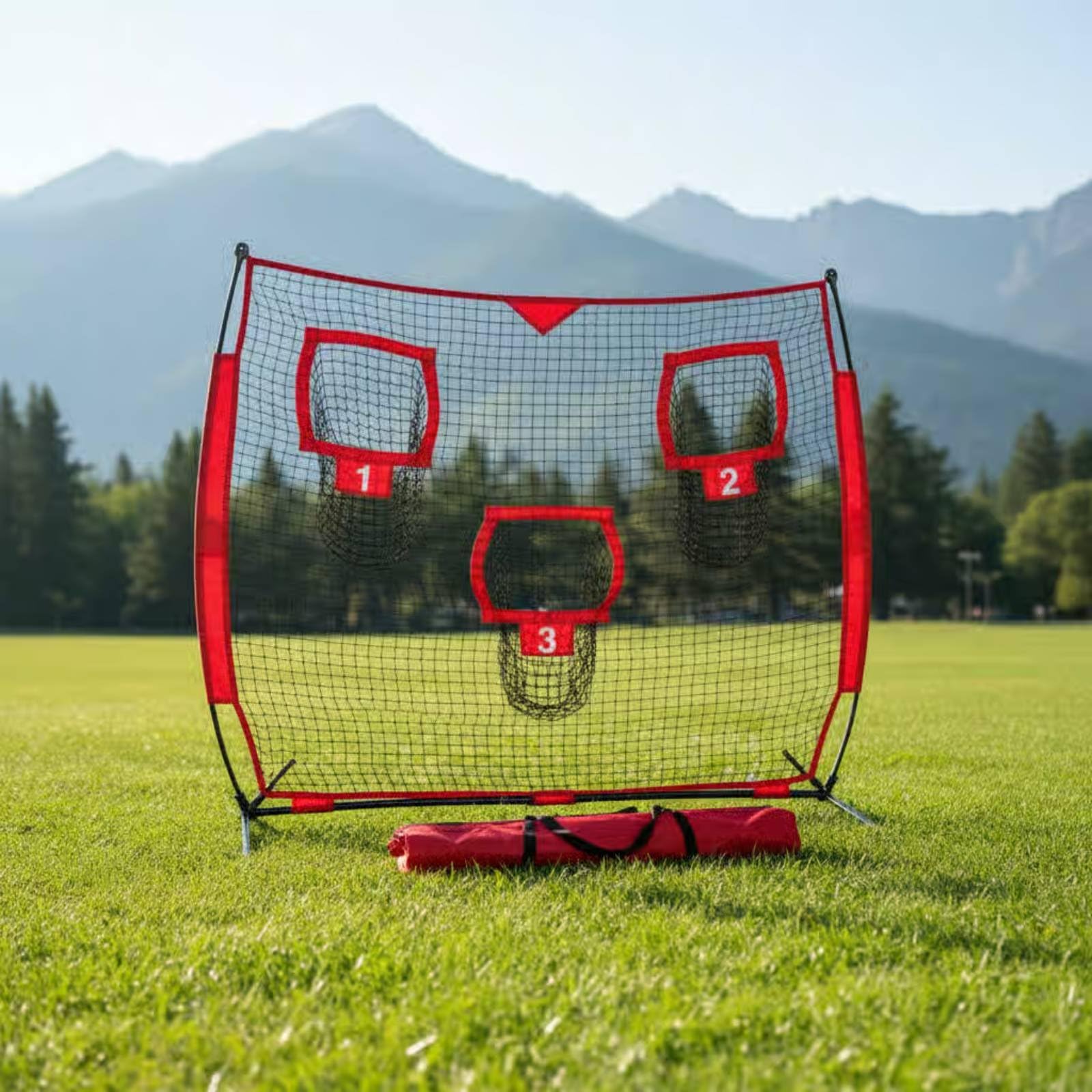 Milageto Rete di Allenamento a 3 Fori Versatile Rete da Pitching Alta Densità Attrezzatura Sportiva per Campo Sportivo
