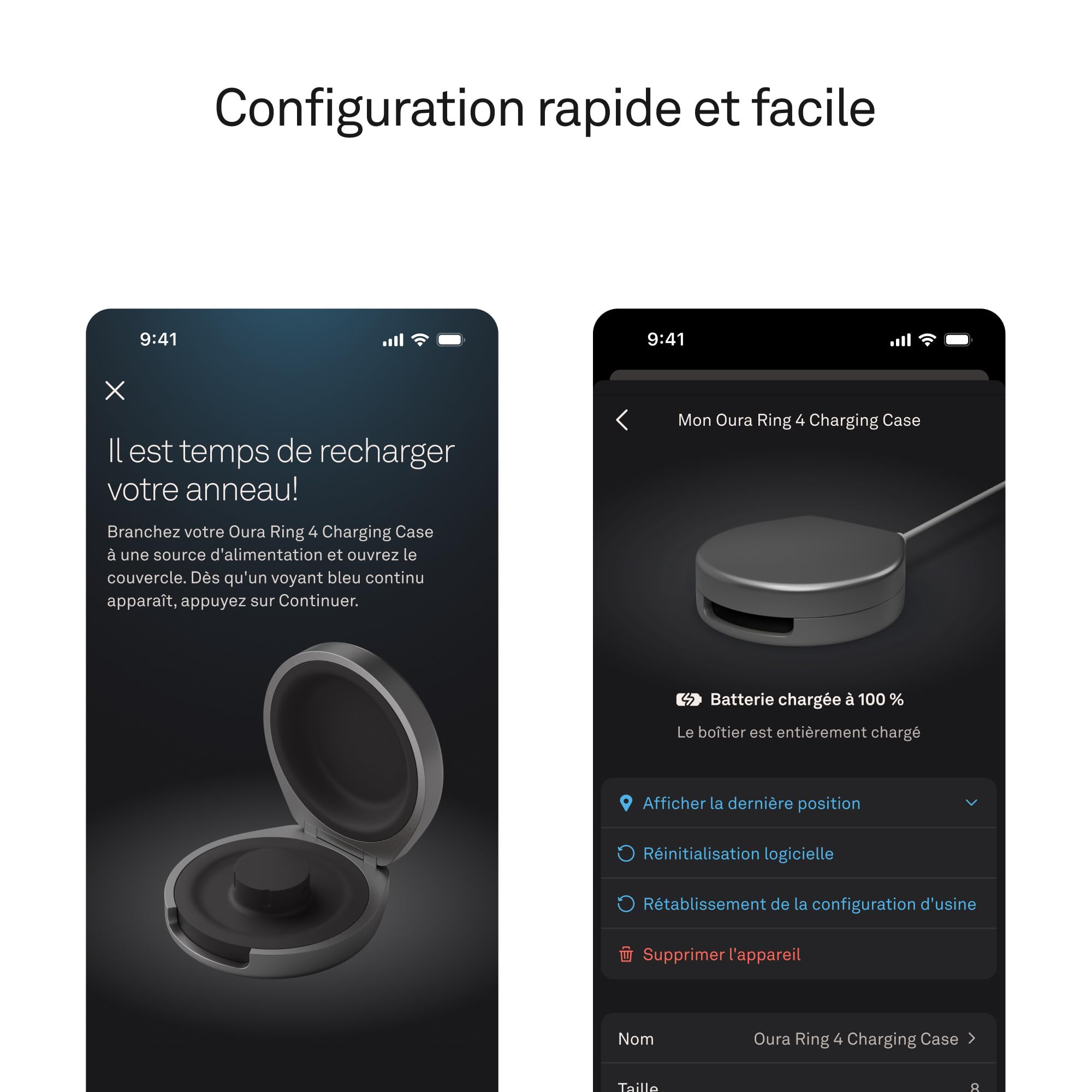 Oura Ring 4 (câble USB-C Non Inclus) Boîtier de Recharge - Gris foncé - Taille 4 - Peut contenir jusqu'à 5 recharges/capacité de Recharge d'un Mois, Recharge en 90 Minutes