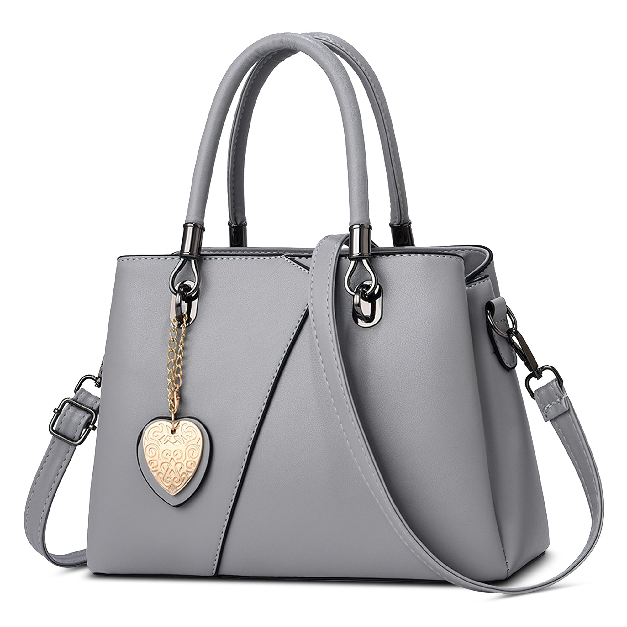 Élégant Sac à Main Femmes Medium PU Cuir Sac à Poignée Sac à Bandoulière avec Mode Pendentif Sac Fourre D'épaule pour Voyage Travail Achats Quotidien Date Femme Sac à Messager Gris