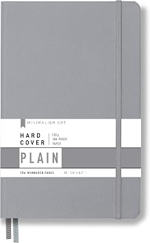 Minimalism Art, Premium Hard Cover Notebook Journal, Medium Size, A5 5.8" x 8.3", 186 Numbered Pages, Gusseted Pocket, Ribbon Bookmark, Extra Thick Ink-Proof Paper 120gsm Plain, Gray