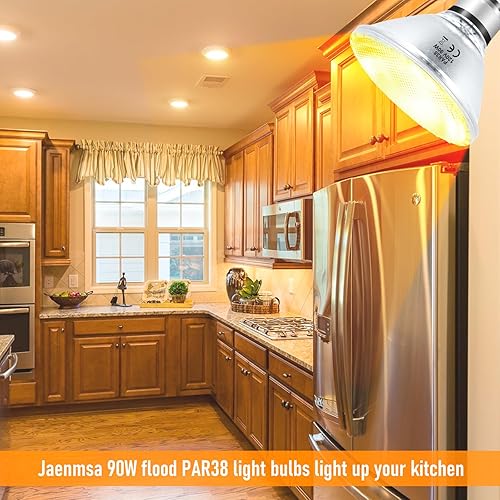 Miniatura 6 de Bombillas halógenas PAR38 de inundación, bombillas halógenas de 120 V 90 W para interiores y exteriores, 2000 lúmenes, base media, blanco cálido,