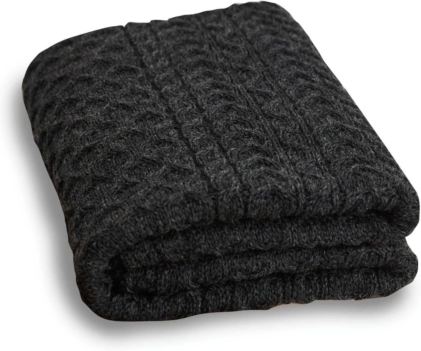 Aran Woollen Mills Irish Wool Blanket, 100% Worsted Wool, Traditional Cable Knit Design Throw Blanket for Couch or Bed, Durable & Ethically Made in Ireland, Bertra, Charcoal, 36x60 Inches