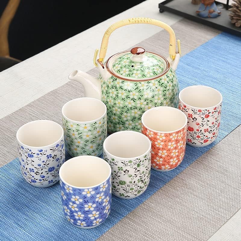 Ceramiczny zestaw do herbaty, 7-częściowy dzbanek do herbaty Gungfu, ręcznie wykonany czajniczek i kubki, chińska porcelana do biura i podróży, kwiatowy wzór