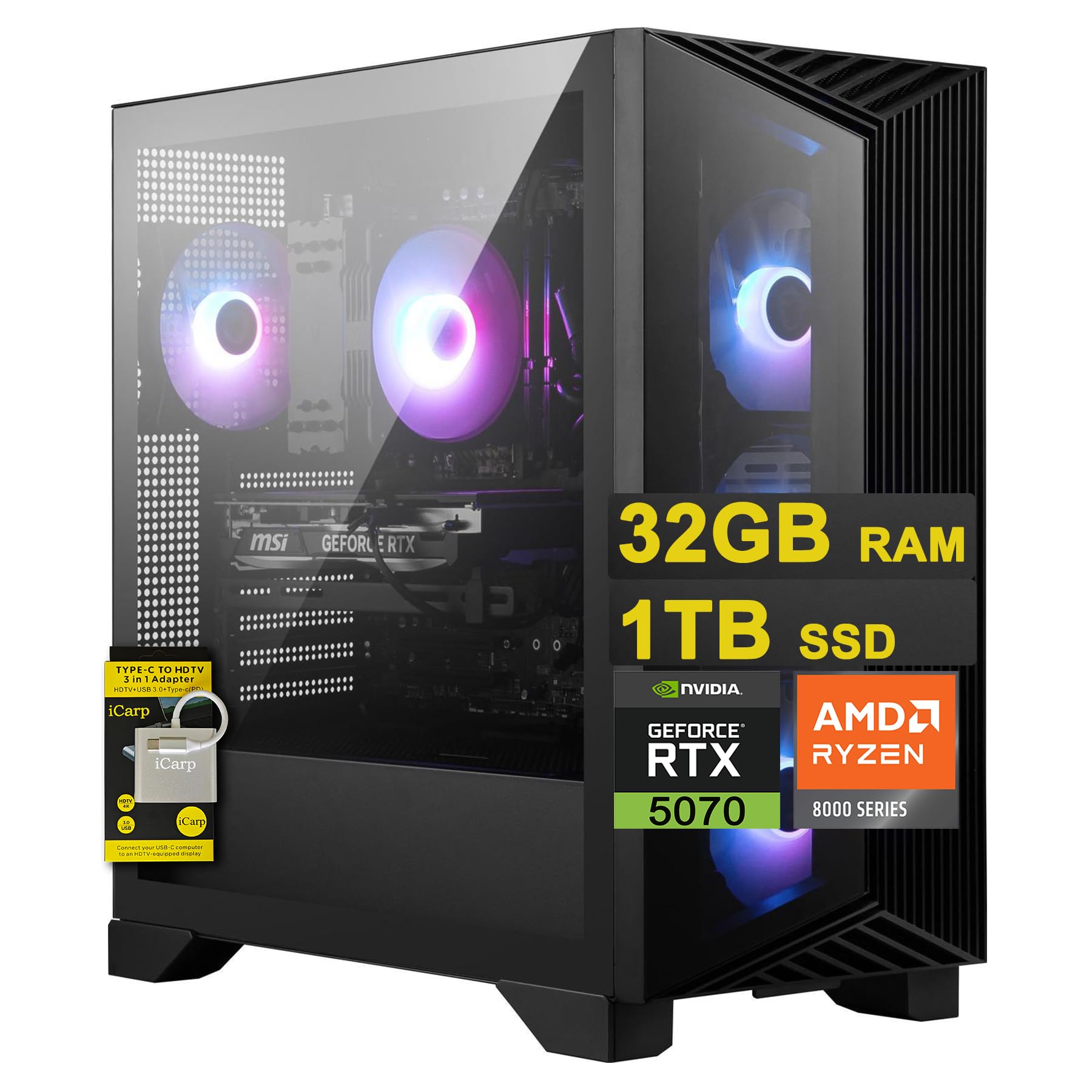 ゲーミングPC Ryzen 7 8700F/RTX5070Ti/32GB/1TB Amazon.com: Panorama RTX 5070Ti Gaming PC Desktop - AMD