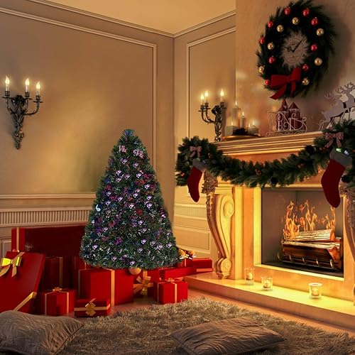 Miniatura 155 de Goplus Árbol de Navidad artificial de fibra óptica preiluminado, con luces LED multicolor y copos de nieve (6 pies)