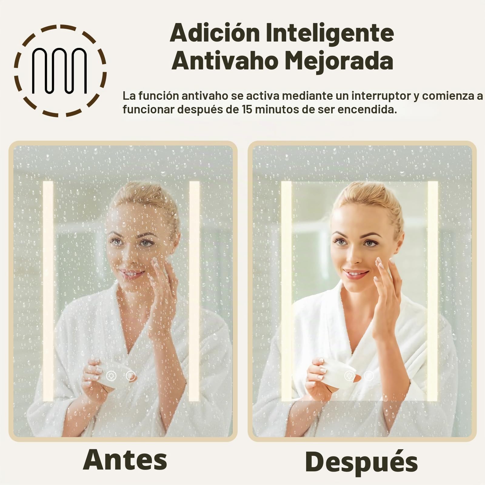 Pipipoxer armario con espejo de baño iluminado y desoxidación, estantes de almacenamiento, 60 x 80 x 15 cm, baño, espejo colgante, 3
