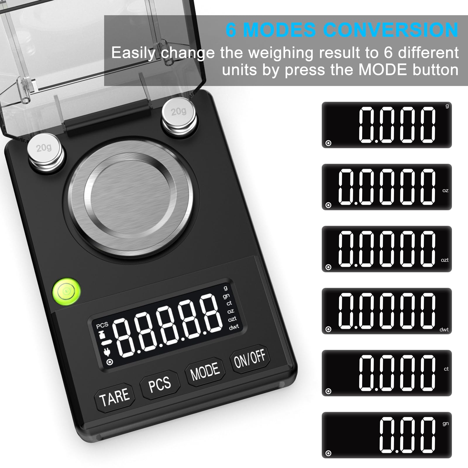 Balance de précision Milligram - 100 g x 0,005 g - Balance de précision pour bijoux - Balance en poudre (BK)
