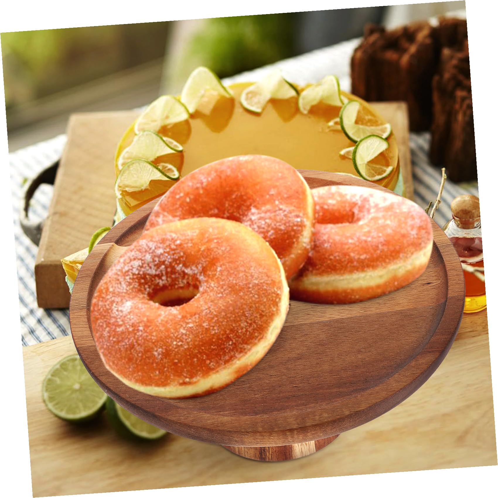 Yardwe Soporte para Pasteles de Base Alta de Madera de Acacia 20 Cm, Bandeja para Tartas y Postres para Fiestas y Hogar, Porta Cupcakes y Exhibidor Decorativo para Mesas Dulces