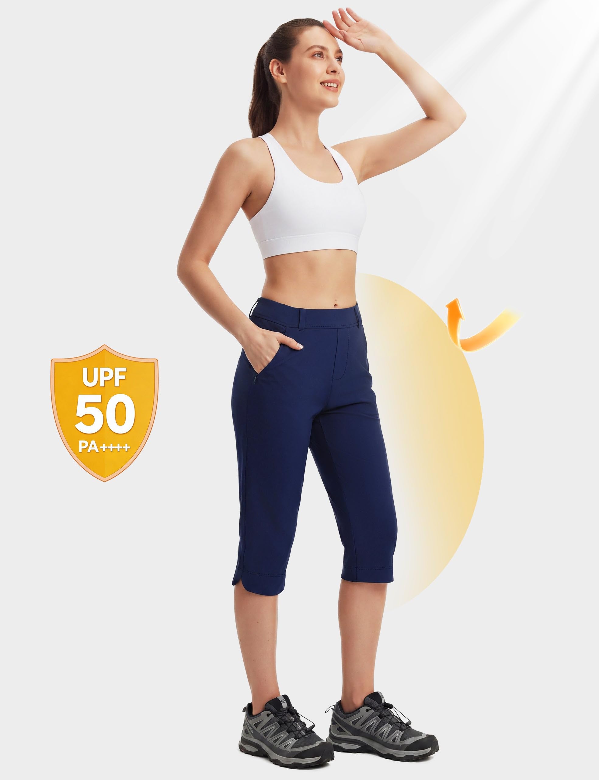 FitsT4 Sports Pantaloni da golf Capris da donna, 45,7 cm, eleganti, casual, elasticizzati, con tasche