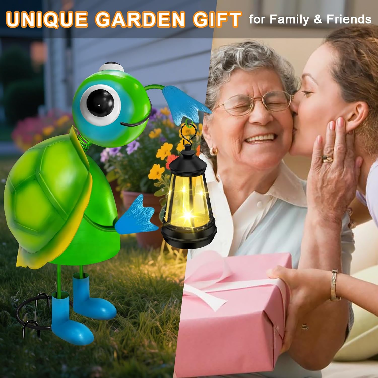 Solar Garden Lights Turtle Statue with Solar Lantern Lights,13.78in Tall Big Metal Turtle Garden Decor,Birthday Gifts for Women Mom,Decorative Stakes for Home Decorations,Patio,Porch,Yard Art,Ornament - Image 6