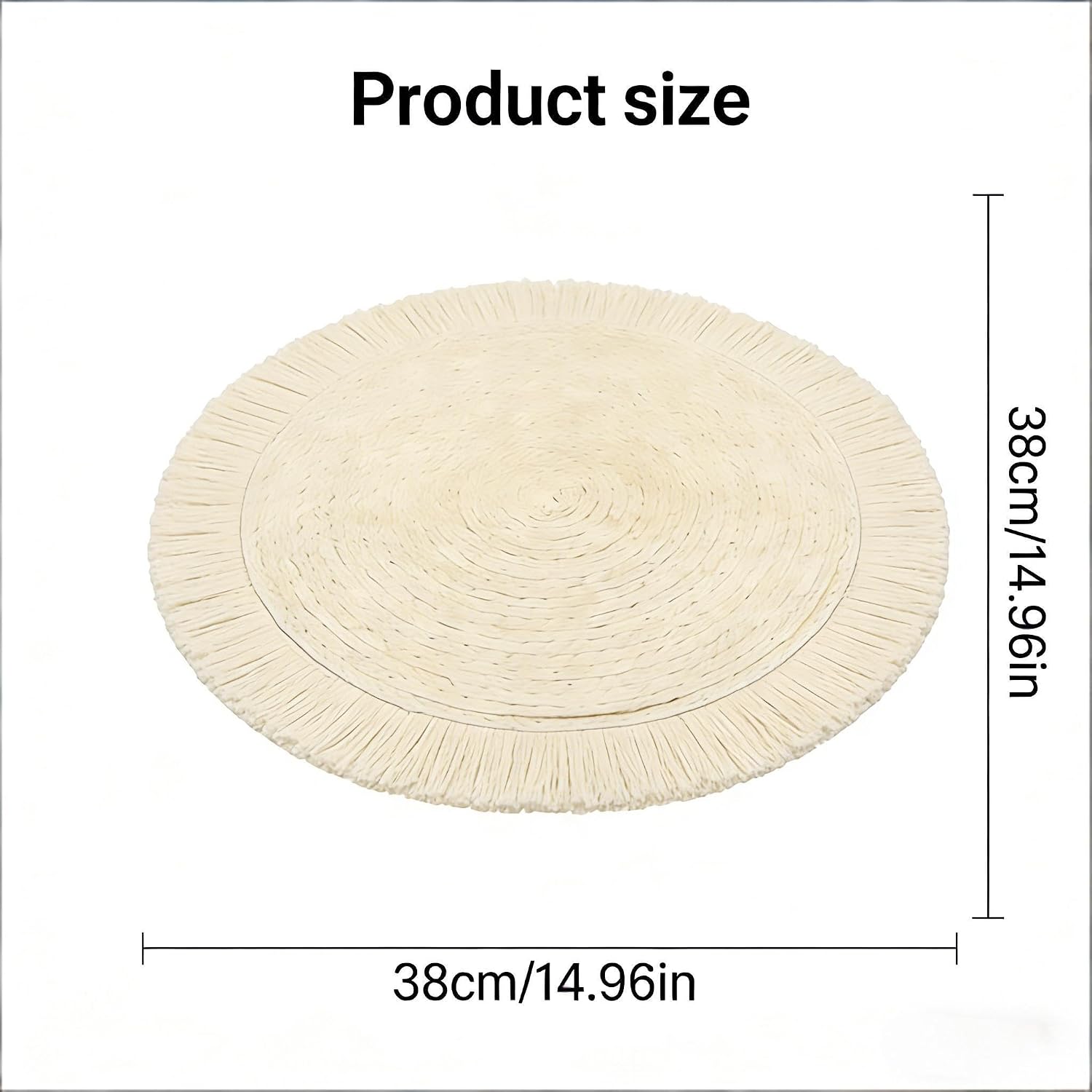 15-Inch Beige Round Woven Placemats | Natural Recyclable Straw Paper, Boho Braided Decorative Dining Mat - Heat-Resistant Non-Slip for Indoor/Outdoor & Holiday Use (8, Beige)