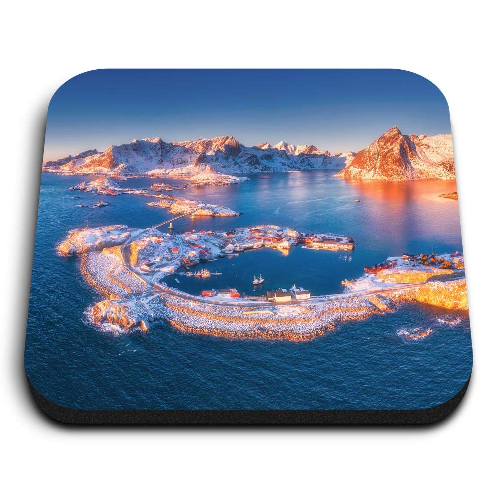 Destination Vinyl Ltd Multicolor 1 X Square Mdf Fridge Magnet - Snowy Lofoten Islands Norway 3422