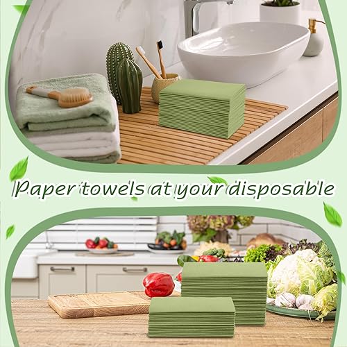 Miniatura 6 de 50 servilletas de papel desechables con tacto de lino verde, servilletas de cóctel, toallas de papel para invitados, para baño, boda, baby shower,