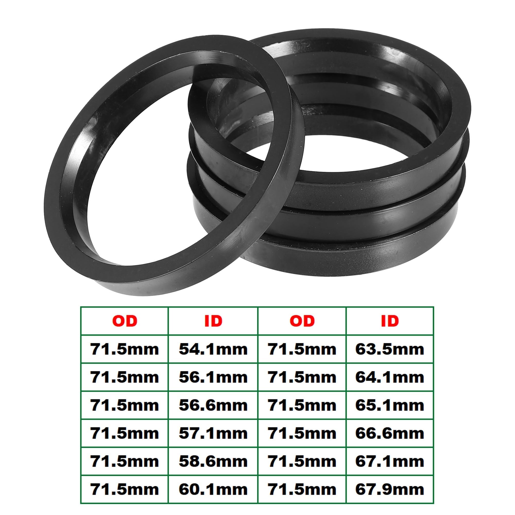 Pierścienie centrujące piasty samochodowe, Pierścienie centrujące piasty 71,5 mm do 54,1 mm 56,1 mm 57,1 mm 60,1 mm 66,6 mm 67,1 mm 67,9 mm Pierścienie centrujące piasty samochodowe(71.5mm to 60.1mm)