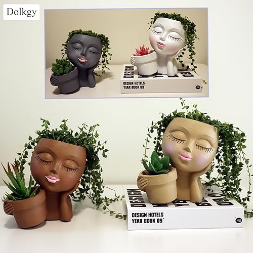 Miniatura 6 de Maceta de Cara Flor, Maceta de Cabeza Mujer Negra Macetas Únicas para Plantas de Interior y Exterior, Macetas de Novedad con Cara de Dama, Florero