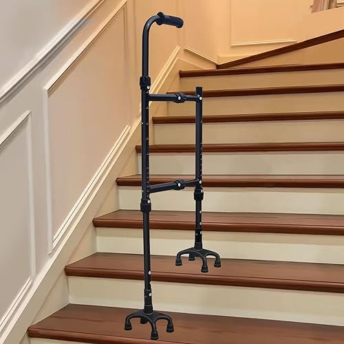 Bastón de asistencia de escalera ajustable en altura y ancho, altura ajustable de 12 niveles, portátil, ligero, ocho bases antideslizantes, ayudante