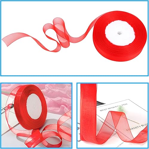 Miniatura 3 de DECYOOL 2 rollos de cintas de organza de Navidad de 100 yardas de 0.8 pulgadas de ancho para decoración de envoltura de regalos, rojo y verde