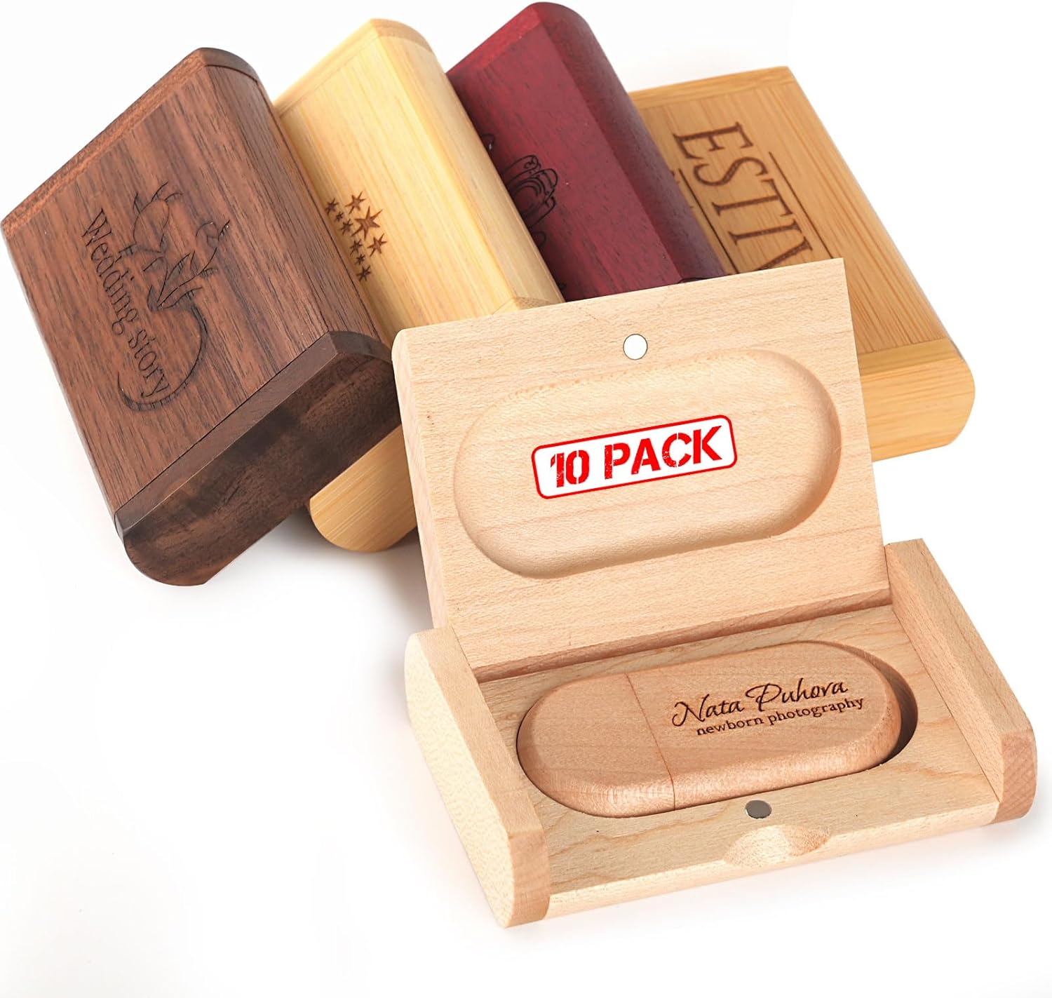 10Pack Personalized Wooden/Bamboo USB 3.0 Flash Drive 4GB - Handmade Custom Engraved Memory Stick for Wedding, Corporate Gifts, Promotions, Events (Containing Exquisite Bags)