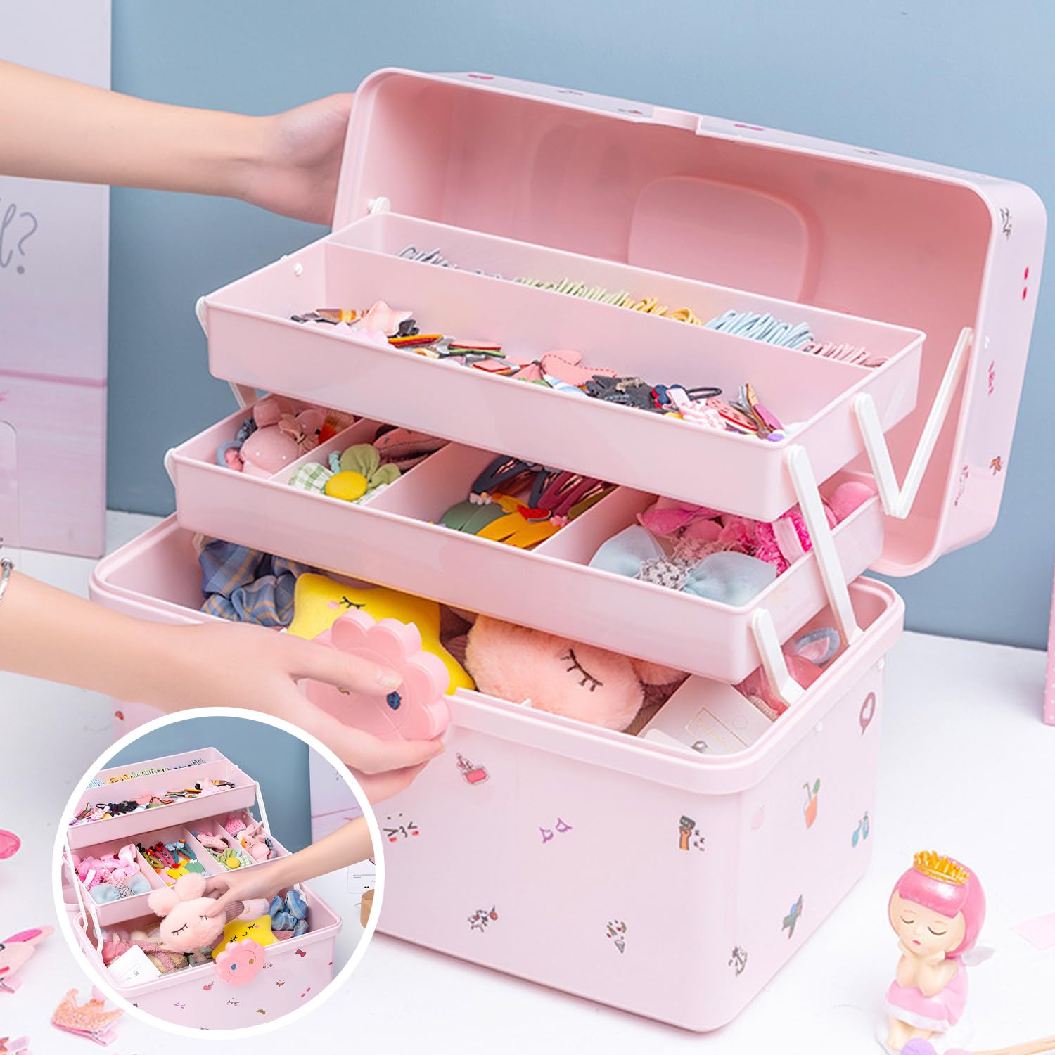 Organisateur d'Accessoires Pour Cheveux, Accessoires Cheveux Pour Filles Étui, Boîte à Bijoux Pour Bandeaux De Cheveux, Organiseur Pour Chouchous à Cheveux pour Accessoires De Cheveux, Maquillage