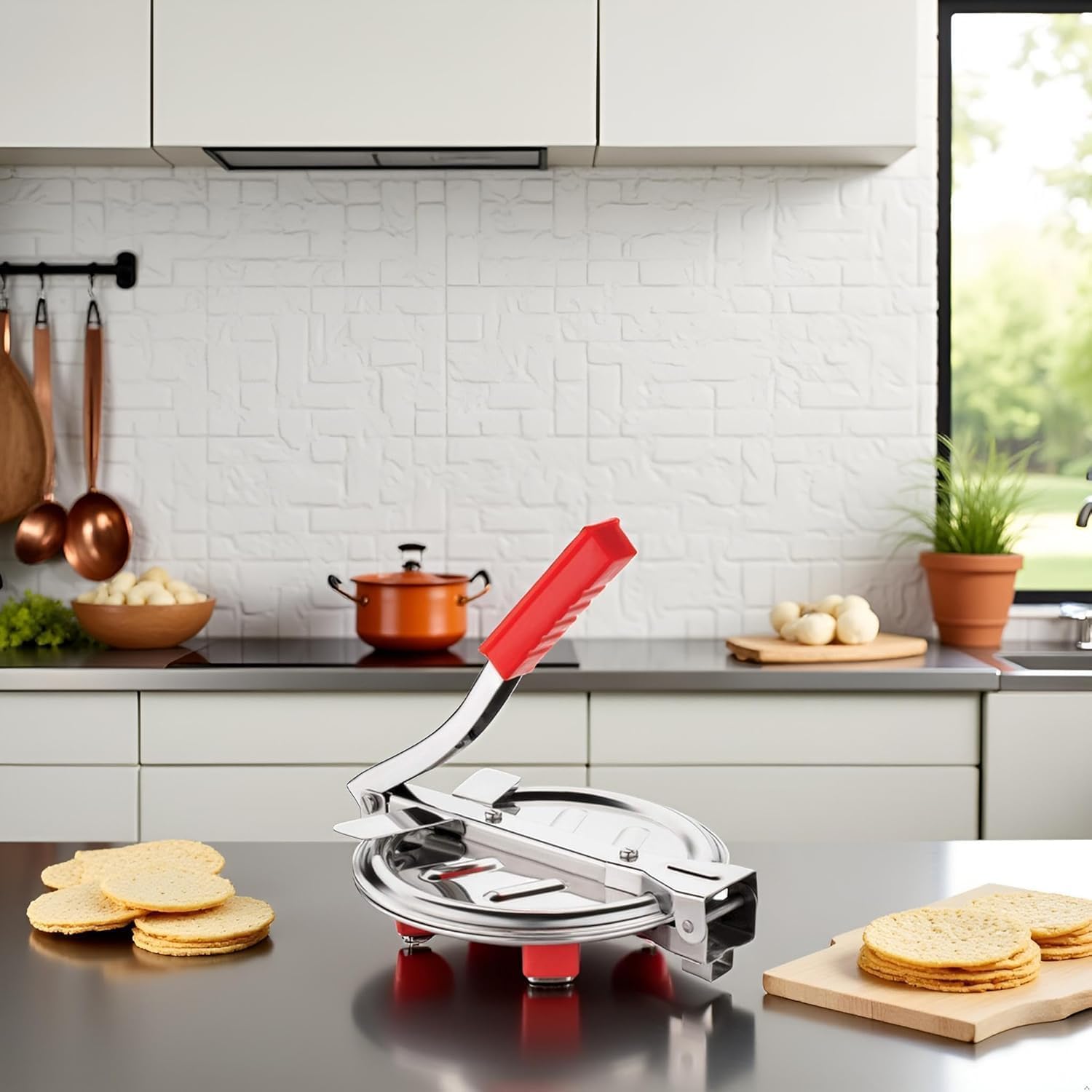 Heavy-Duty Stainless Steel Roti Maker, Manual Tortilla Press with Handle for Chapati, Paratha, Puri, 6.50-Inch Plate-image-49