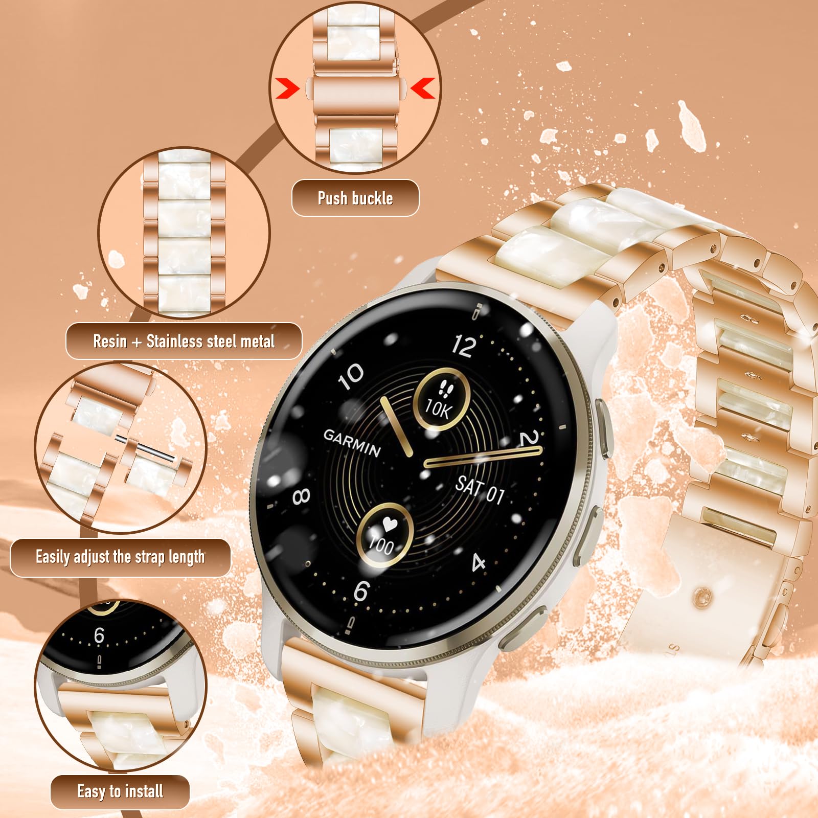 Bracelet de montre Garmin VivoActive/Vivomove/Forerunner 20 mm acier