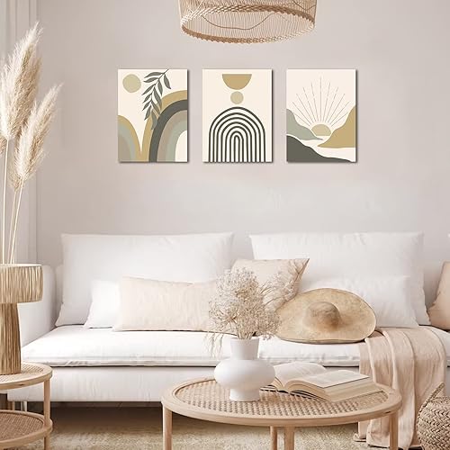 Miniatura 4 de Decoración de pared bohemia verde salvia, impresiones de pared modernas de mediados de siglo, arte de pared bohemio, juego de 3 arte de pared