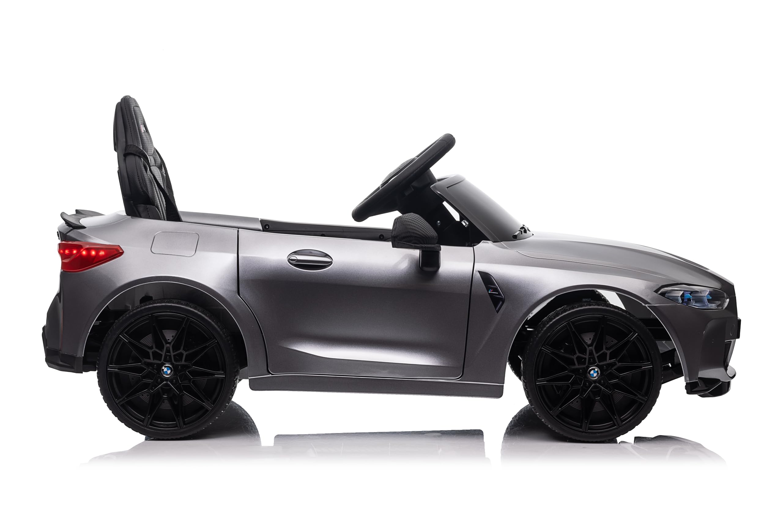 FINOOS Macchina Elettrica per Bambini B.M.W M4 12v Full Optional con Sedile in Pelle - Auto Elettrica per Bambini con Telecomando (Grigio)